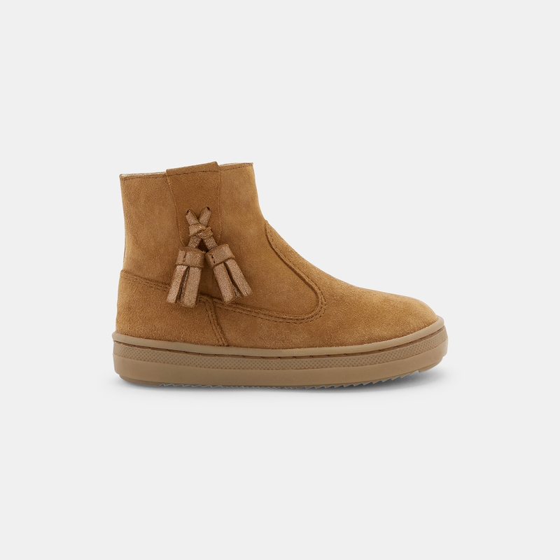 Boots en cuir avec pompons beige bébé fille