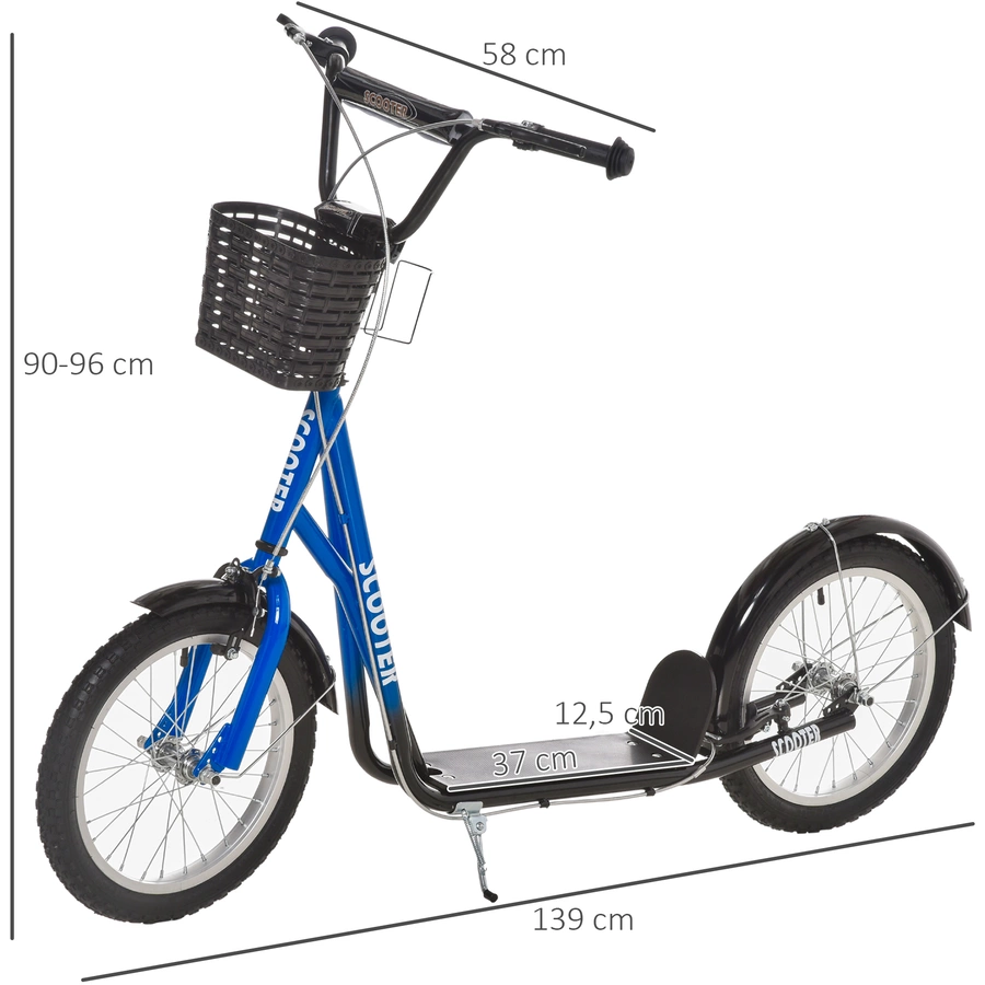 HOMCOM Kinderroller mit Vorderkorb blau, weiß