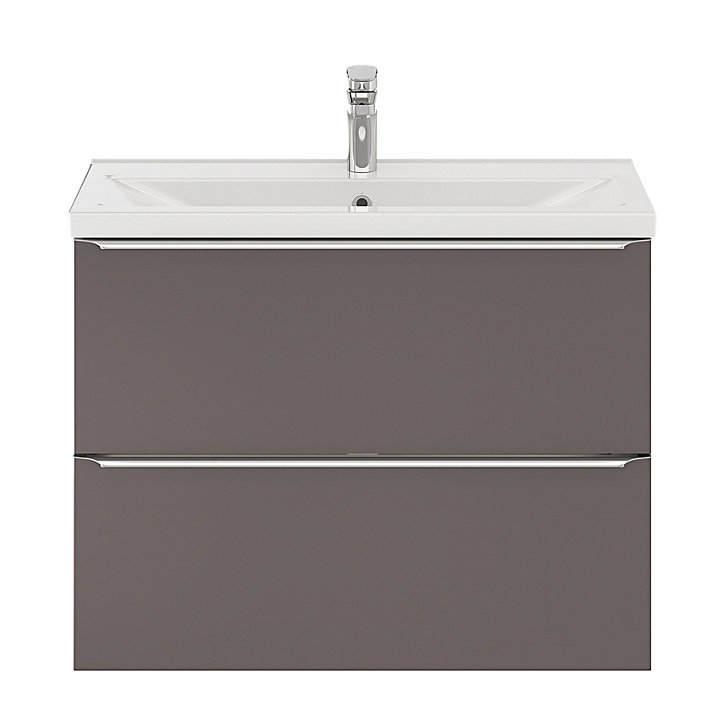 Meuble sous vasque faible profondeur à suspendre GoodHome Imandra gris taupe brillant L. 80 x H. 60 x P. 36 cm