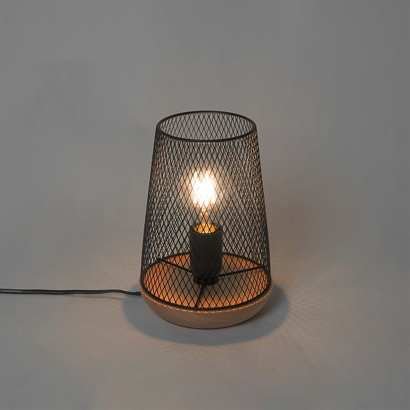Design tafellamp zwart met hout - Bosk