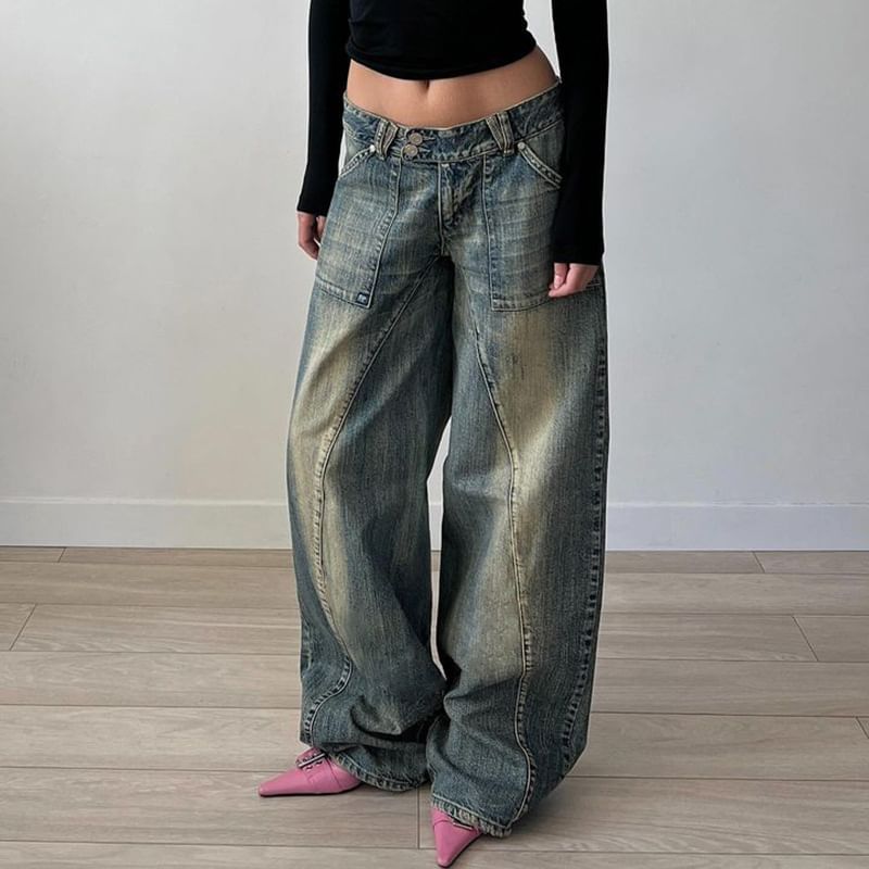 Honet - Lage taille gewassen losse wijde jeans