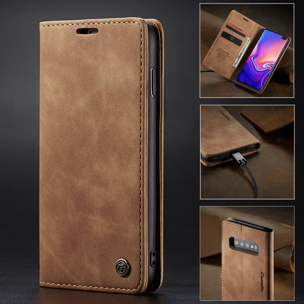Samsung Galaxy S10 Leder Tasche Flip Wallet Etui mit Kartenfächern - Hellbraun