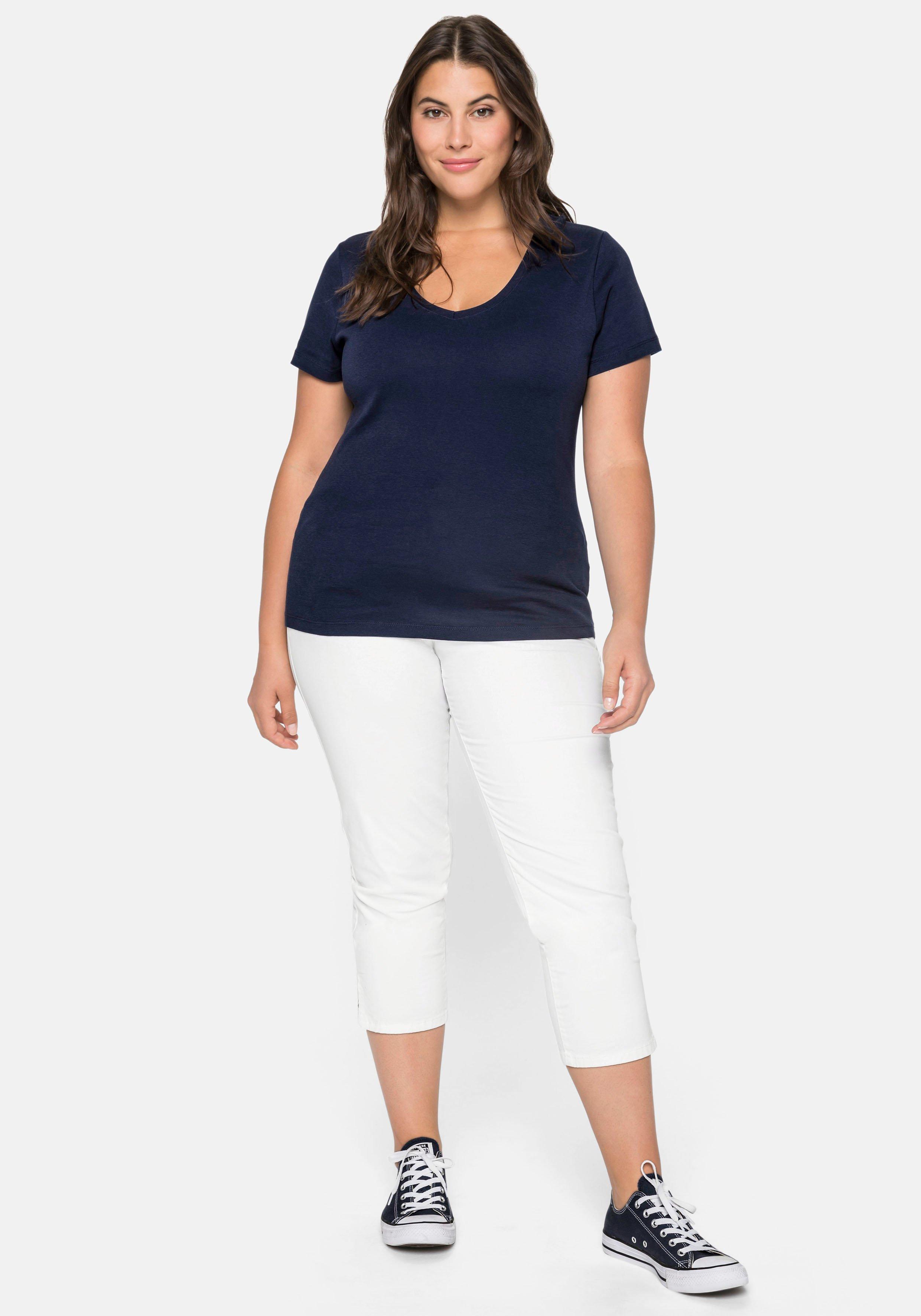 Schmale 7/8-Hose aus elastischem Baumwoll-Twill