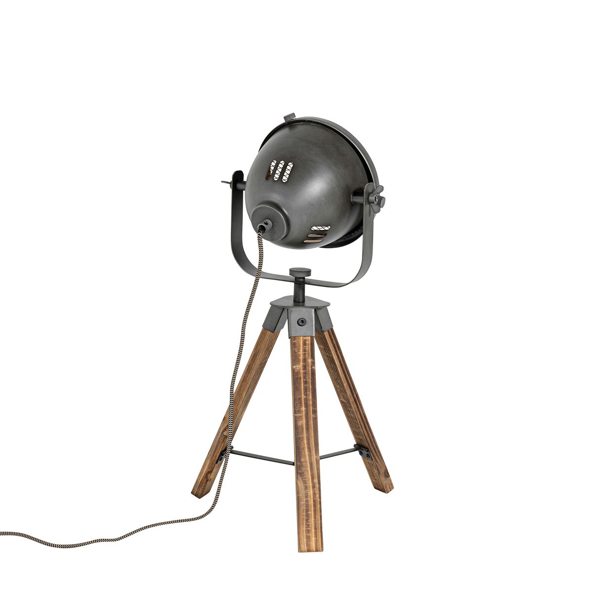Industriële tafellamp tripod staal met hout kantelbaar - Emado