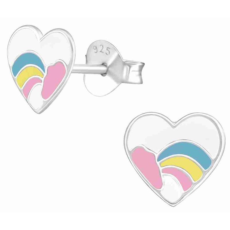Boucle d'oreille coeur d'arc en ciel en argent 925/1000