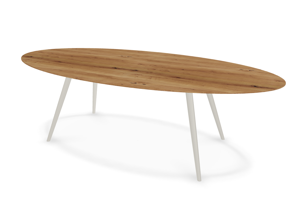 They & Me eettafel Joy – ovaal – eiken rustiek lak – onderstel RAL9010 zuiverwit 240 x 115 x 75 | Eiken Rustiek Lak | Rechte Rand | Frame RAL9010 zuiverwit