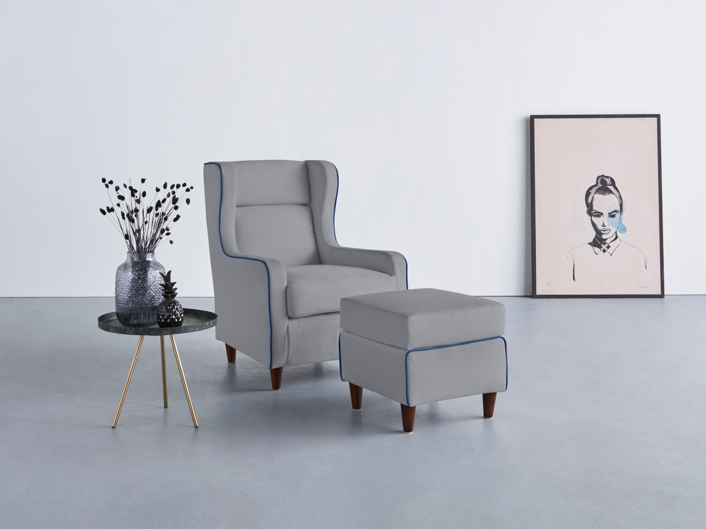INOSIGN Ohrensessel »Rhada« mit farblich abgesetztem Keder, B/T/H: 73/85/99 cm