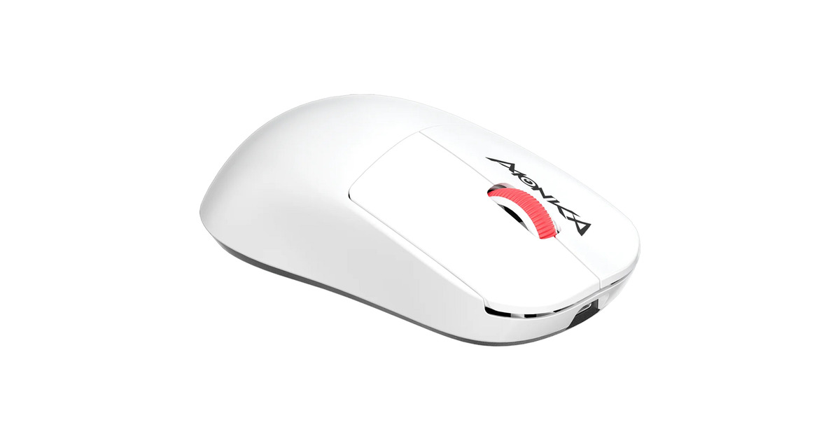 MonkaPrime G997W gaming muis  (Wit/rood, 800 - 26.000 DPI, 4K Hz, RGB, 2.4 GHz / Bluetooth / USB)