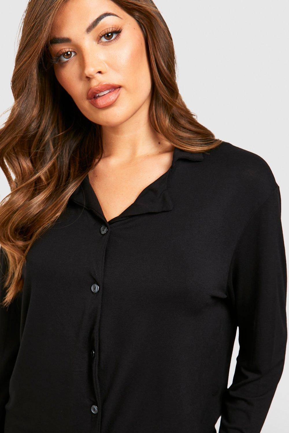 boohoo Jersey Chemise de Pyjama Boutonnée à Manches Longues