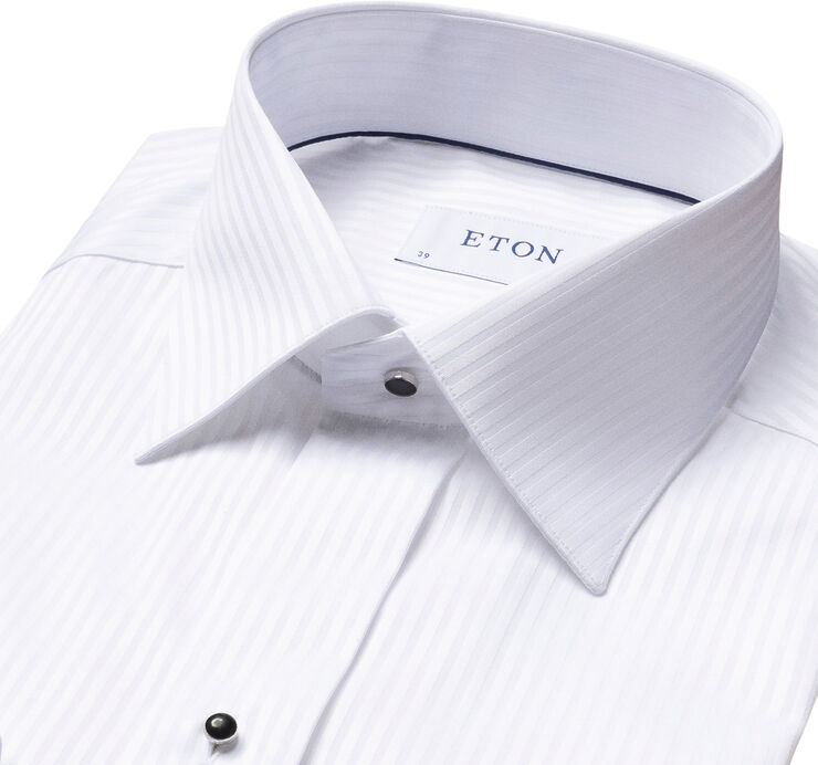 ETON White Striped Satin Tuxedo Shirt - Slim Fit Hvid