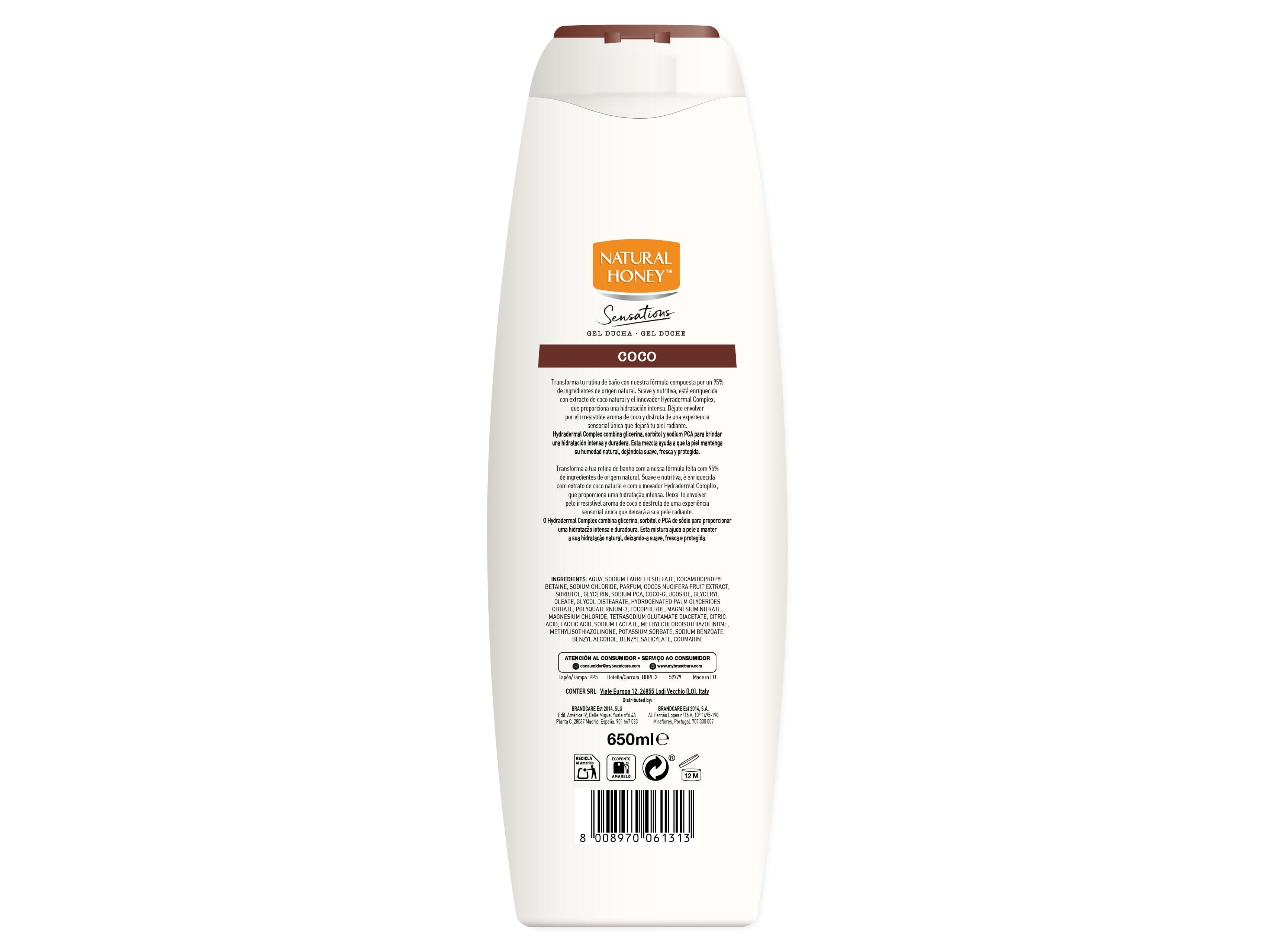 GEL BANHO NATURAL HONEY SENSATIONS COCO 650 ML