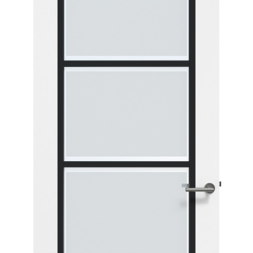 Arne & Bodil binnendeur ABB103 mat glas met blanke rand - wit afgelakt - glaslat diep zwart