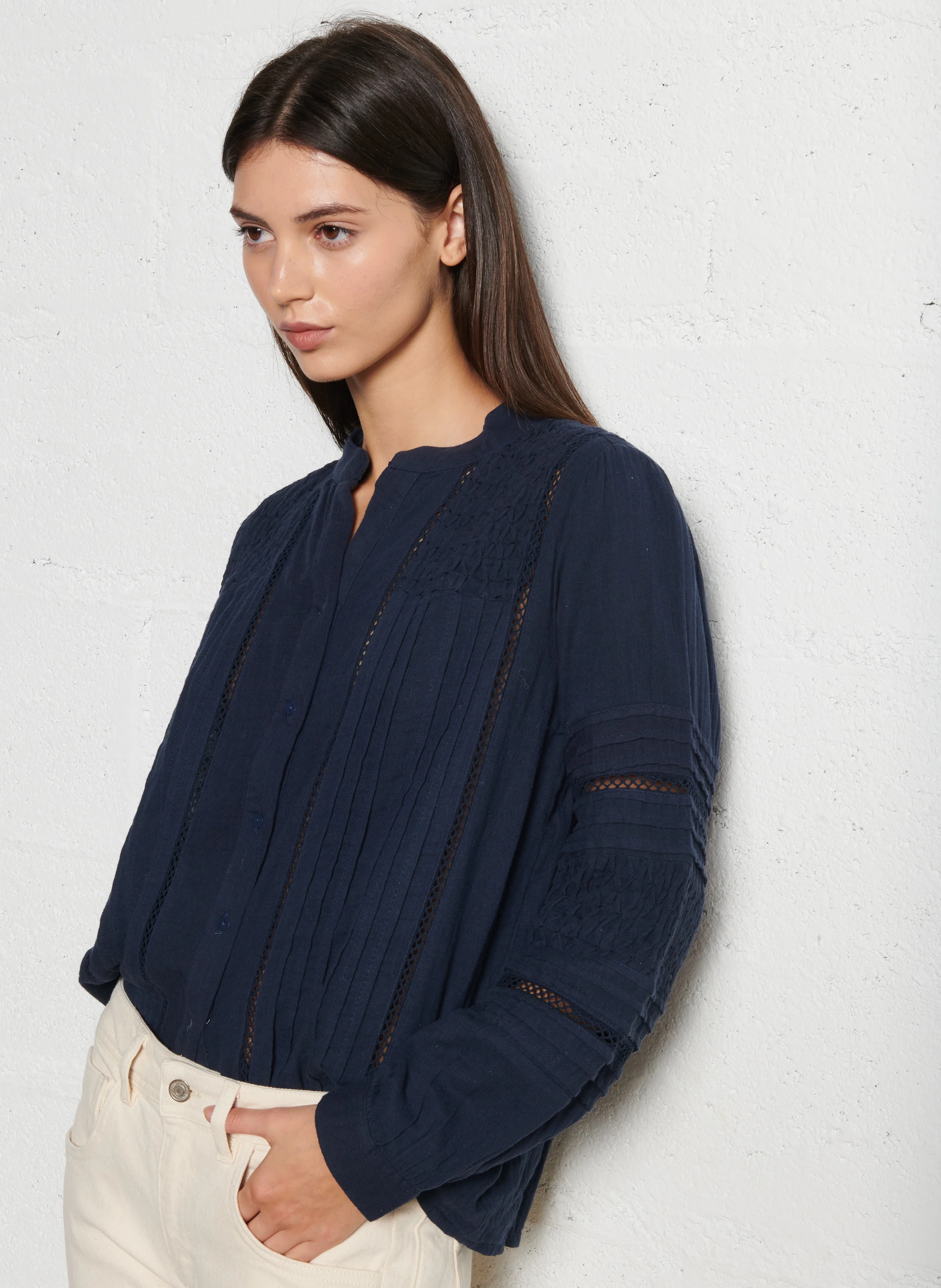 ANGELA - Chemise ample col V en coton | Bleu