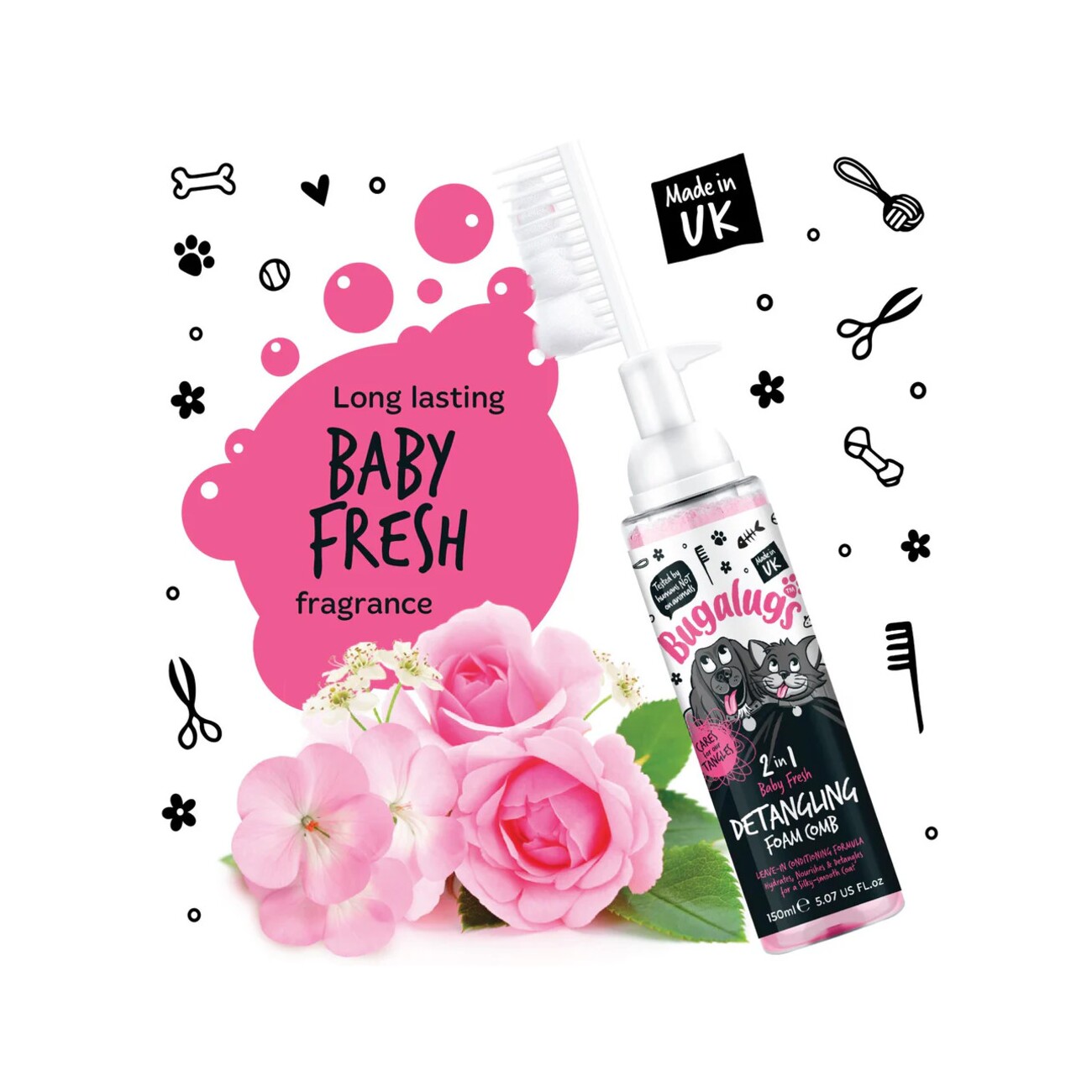Bugalugs Fellentwirrungsschaum mit Kamm Baby Fresh 150 ml