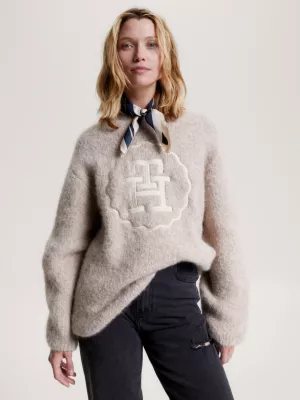 Suéter oversized em alpaca escovada com monograma TH