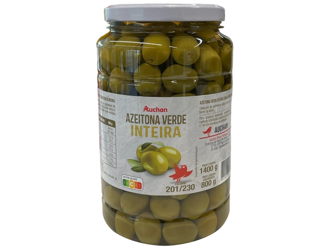 AZEITONA VERDE AUCHAN INTEIRA 1400(800)G