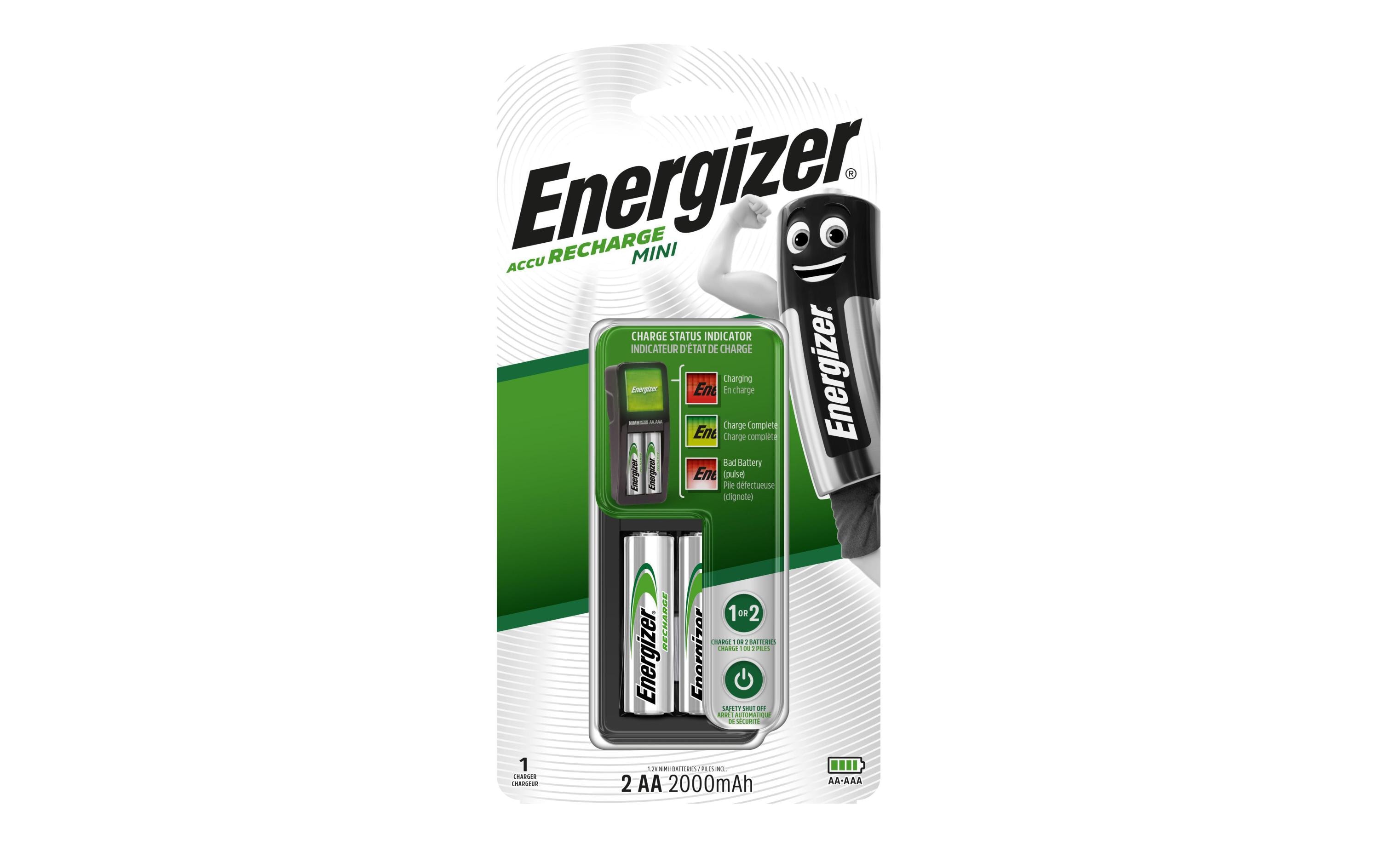 Ladegerät Mini Charger + 2x AA 2000 mAhKompaktes Ladegerät für zwei AA-Akkus