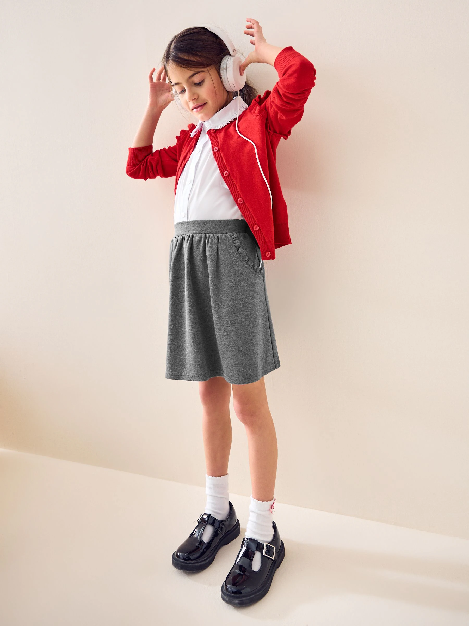 Grijs - Stretchy schoolrok met elastische tailleband (3 - 16 jr)