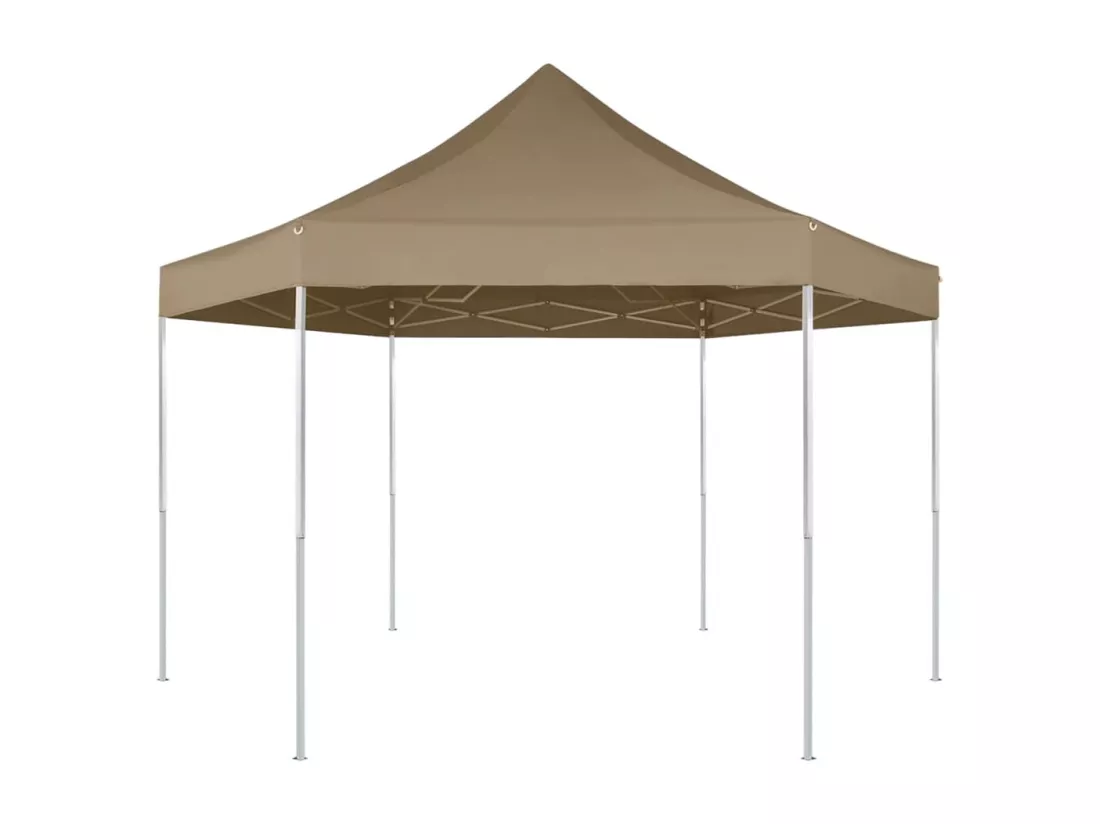 Chapiteau hexagonal pliable 3,6x3,1 m taupe 220g/m²