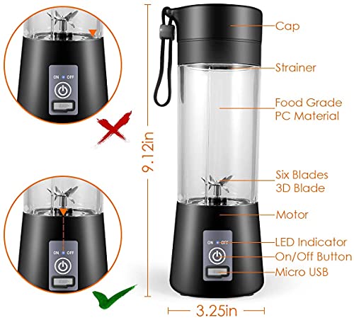 WENPIC Mélangeur portable rechargeable par USB – Mélangeur portable pour milkshakes et smoothies – 6 lames – Presse agrumes à fruits et légumes – Pour voyage, sport, cuisine – Mini mélangeur portable : Cuisine et Maison