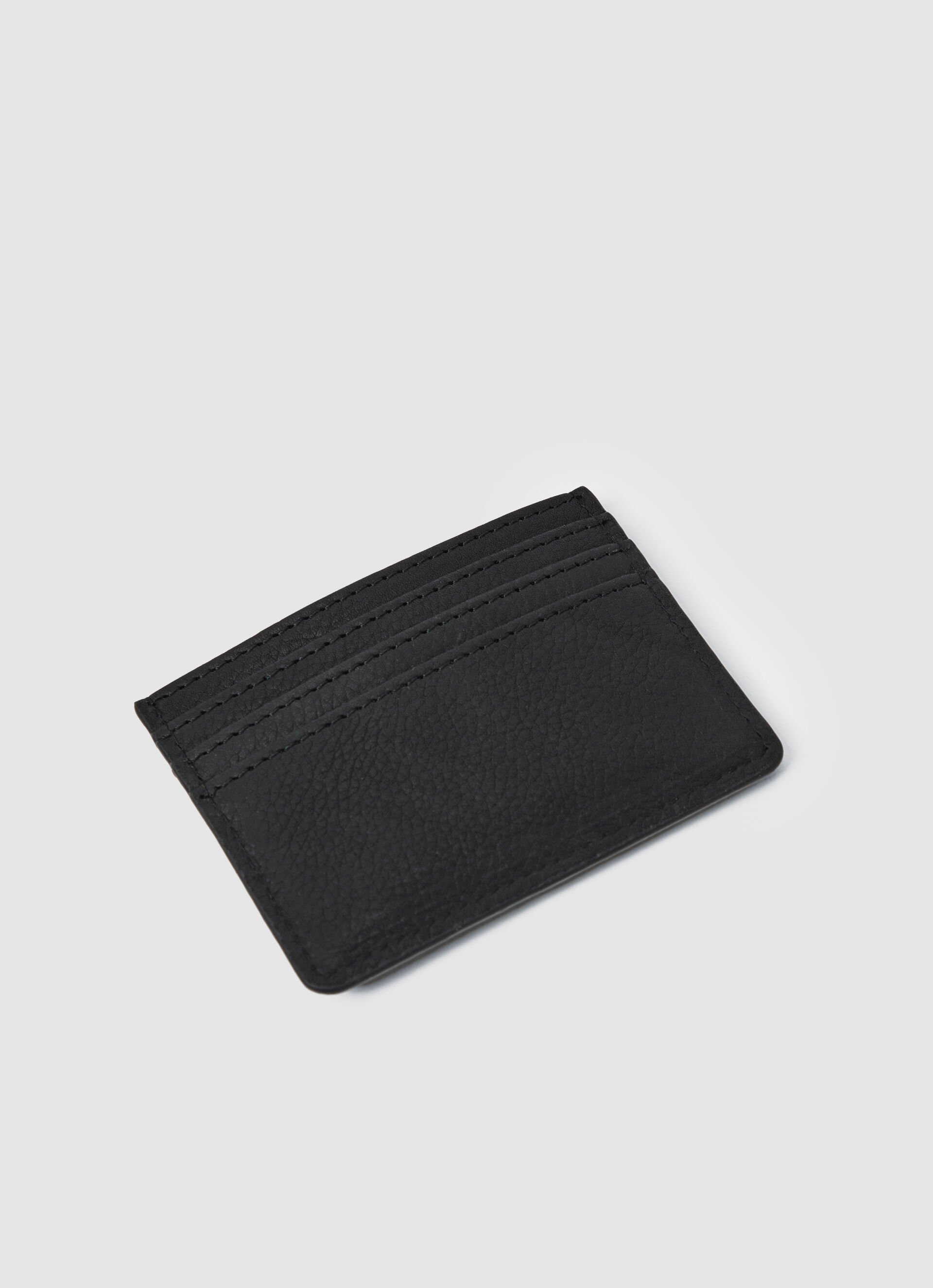 Porta-cartões em couro com forro estampado - preto, tamanho único