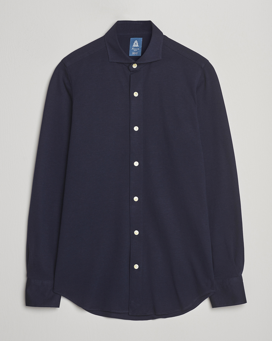 Finamore Napoli Cotton/Cashmere Jersey Polo Navy