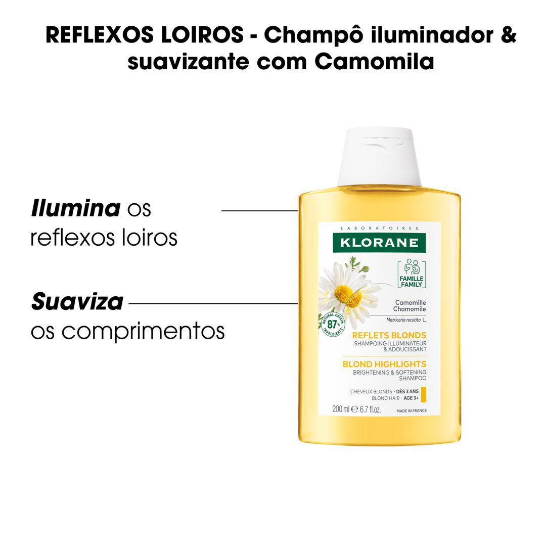 KLORANE  Champô Camomila Reflexos Dourado Cabelo Loiro - 200ml