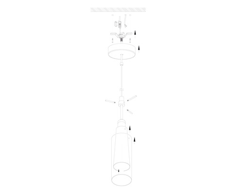 Hanglamp, 1-lichts, HxØ 110x11 cm, zwart/goud/helder