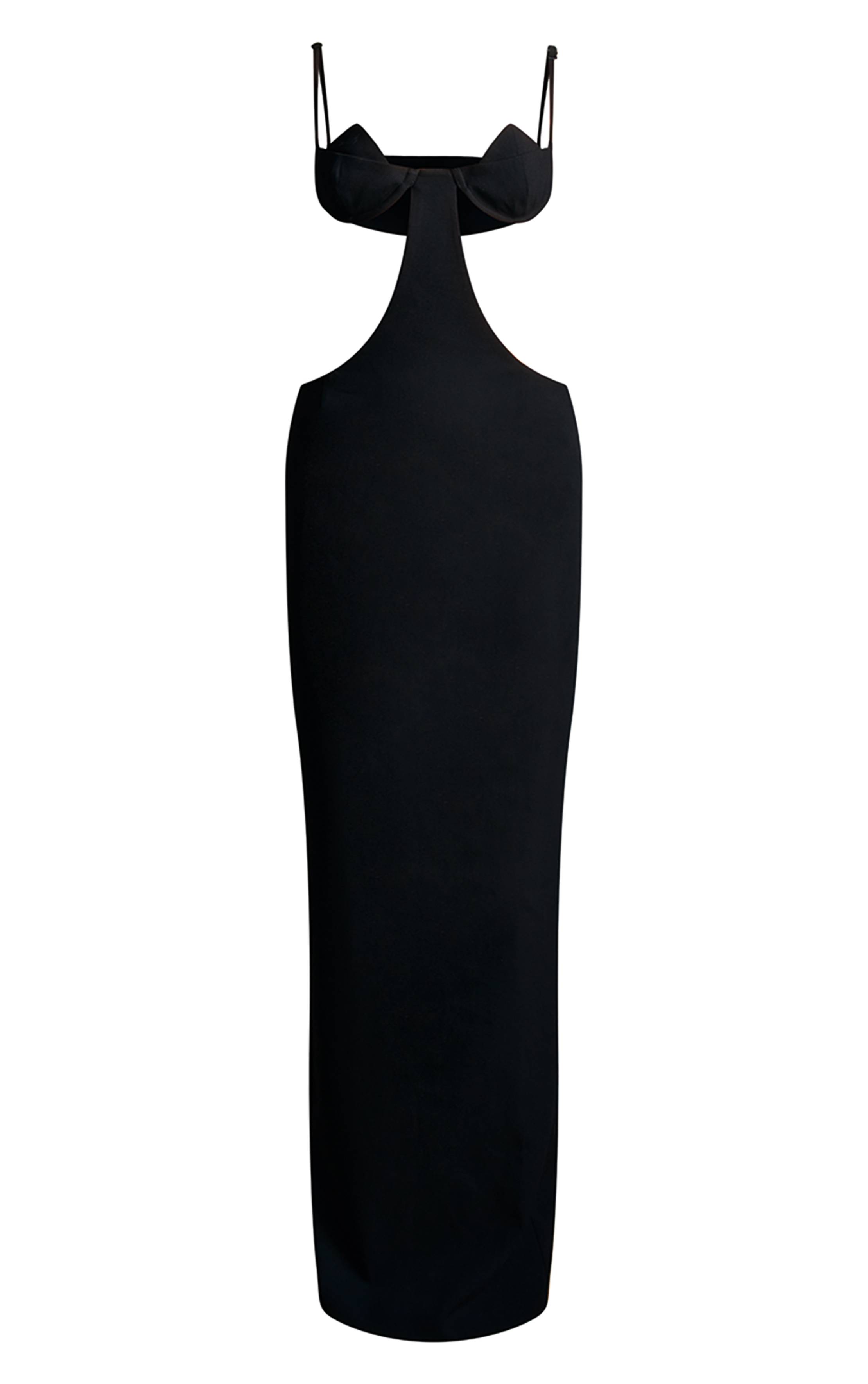 Noir Robe Longue Ajustée Plt Label Avec Découpes Extrêmes Et Détail Bustier