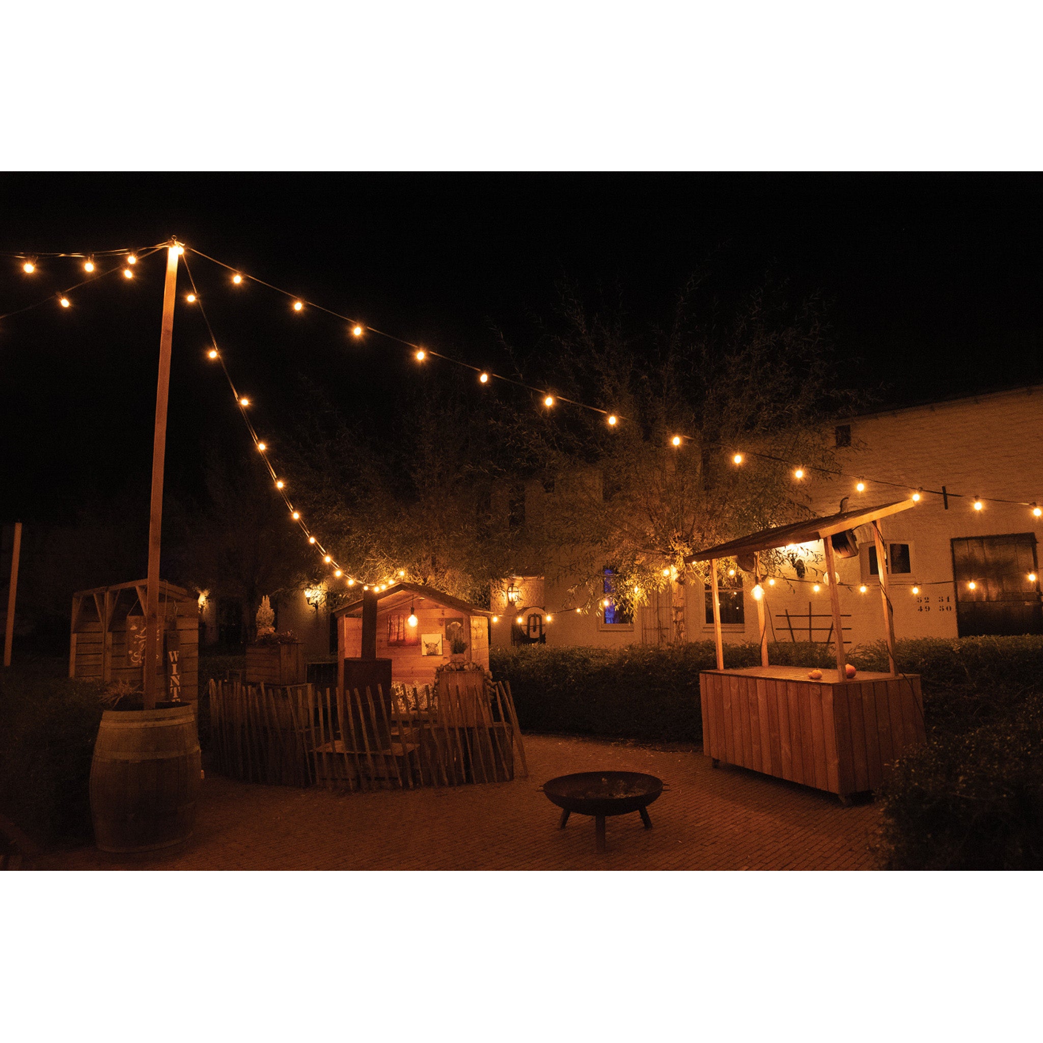 Showgear Festoon Light E27 prikkabel, 10 m en 20 fittingen, wit