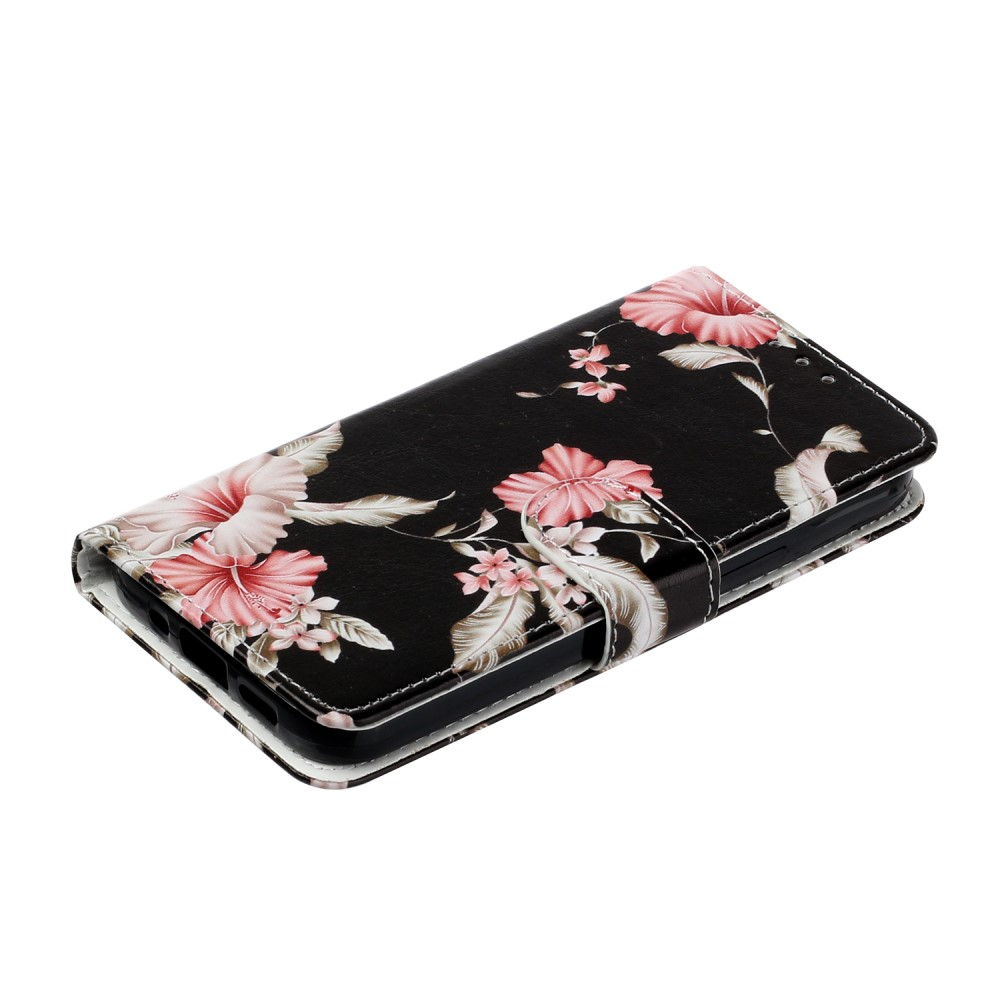 iPhone 13 Leder Tasche Flip Cover Rosa Azalea Blumen - Schwarz