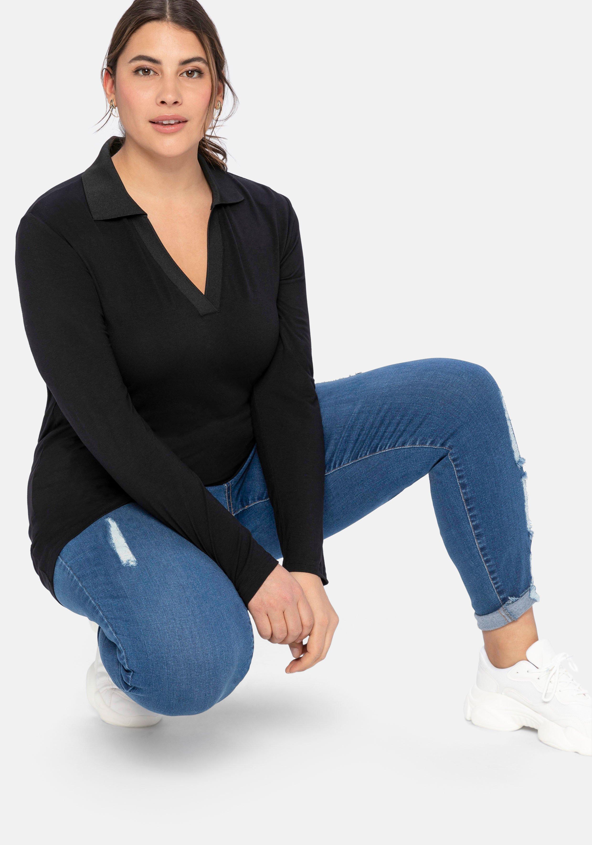 Poloshirt mit langem Arm, aus Viskosejersey