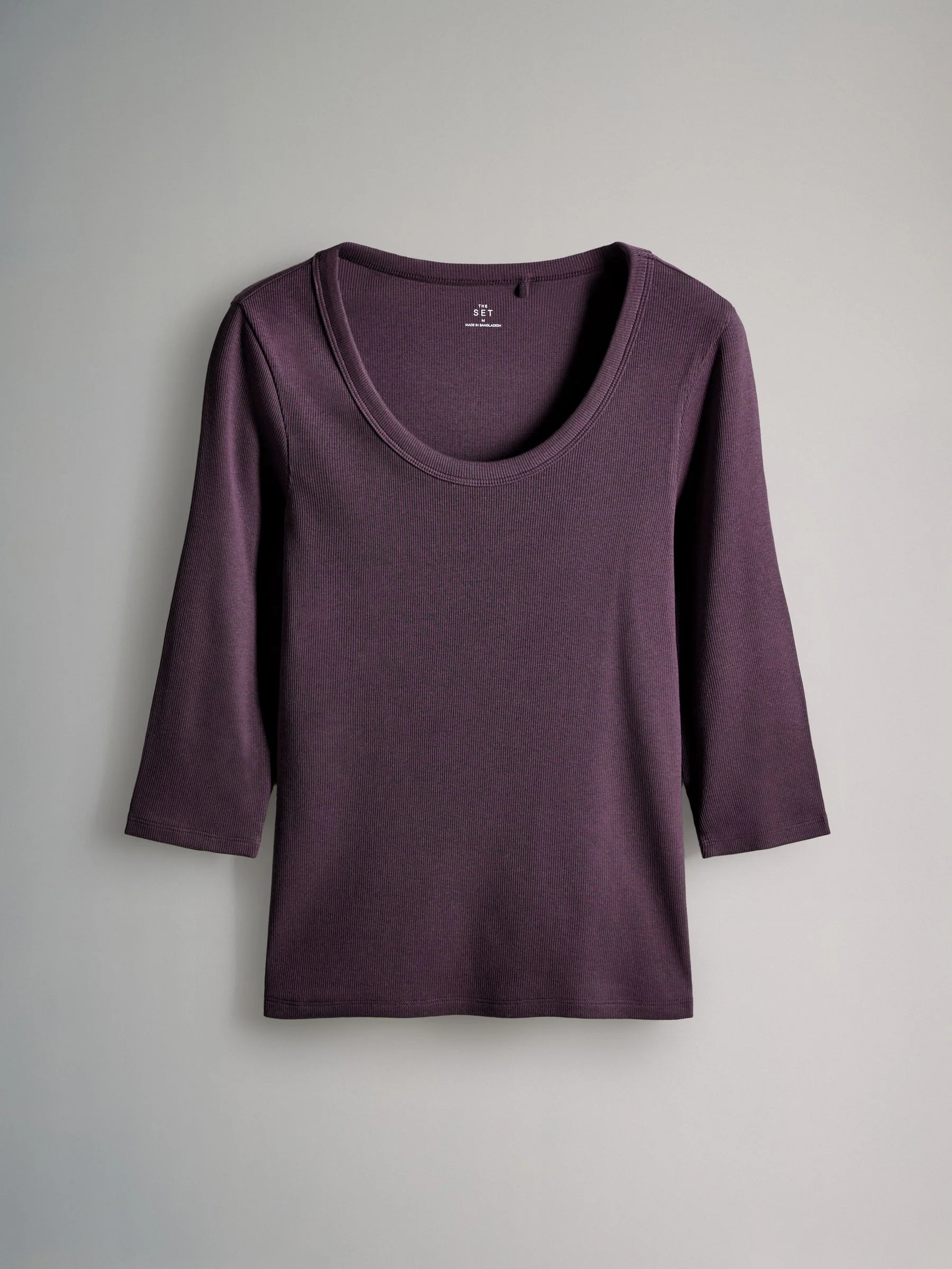 Brown/Purple/Pink/White - The Set 4 Pack Scoop Neck 3/4 Sleeve Ribbed T-Shirts