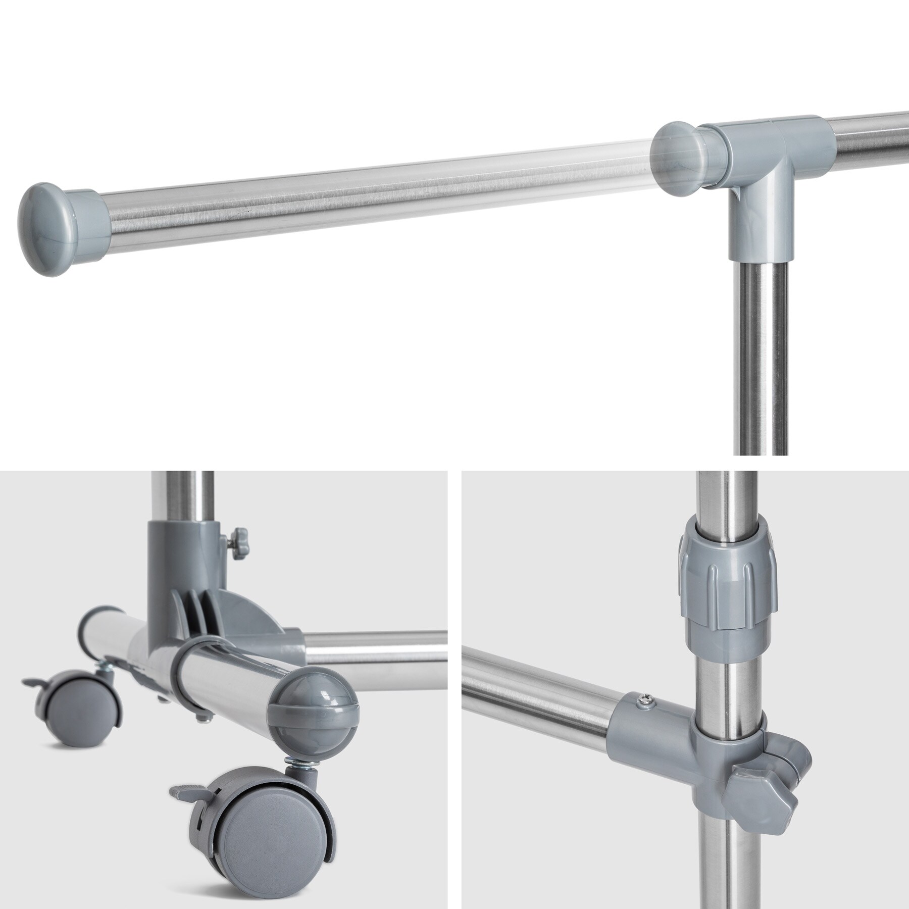 tectake® Kleiderständer, auf Rollen mit 2 Festellbremsen, obere Stange ausziehbar, 102 - 165 x 48 x 112 - 200 cm