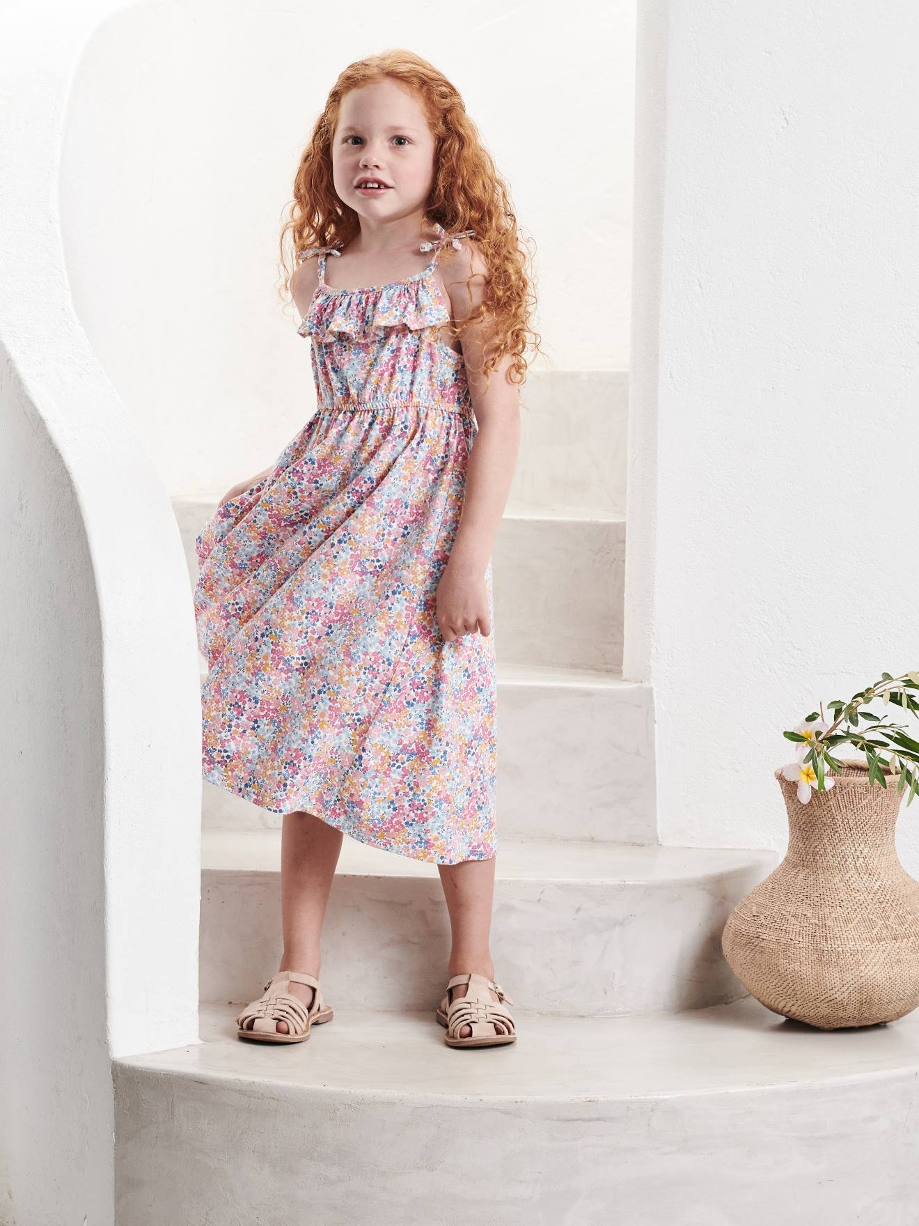 Vestido longo azul claro com alças finas para meninas