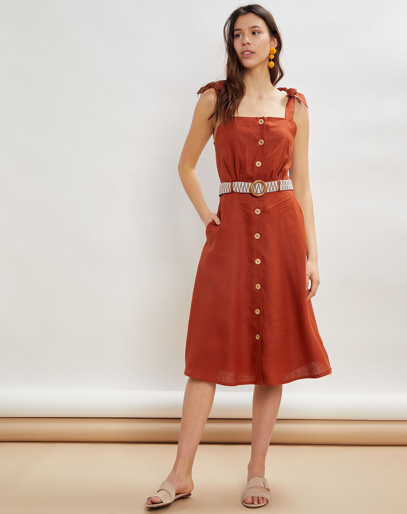 La Petite Francaise Robe 100% Lin Ritchie acajou