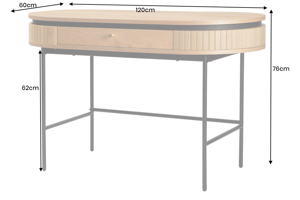 Moderner Schreibtisch ATELIER 120cm natur Eiche Konsolentisch schwarz mit Schublade