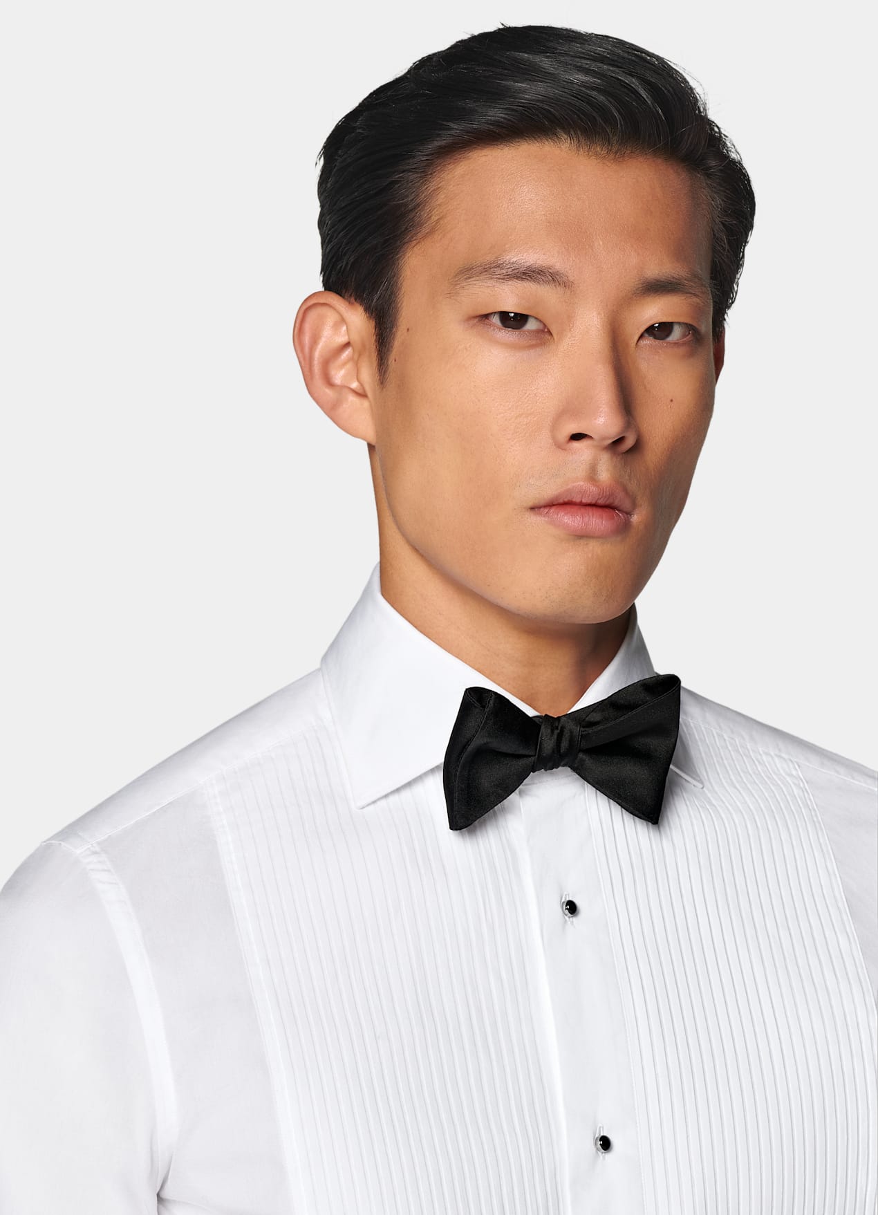 Chemise de smoking plissée coupe ajustée blanche