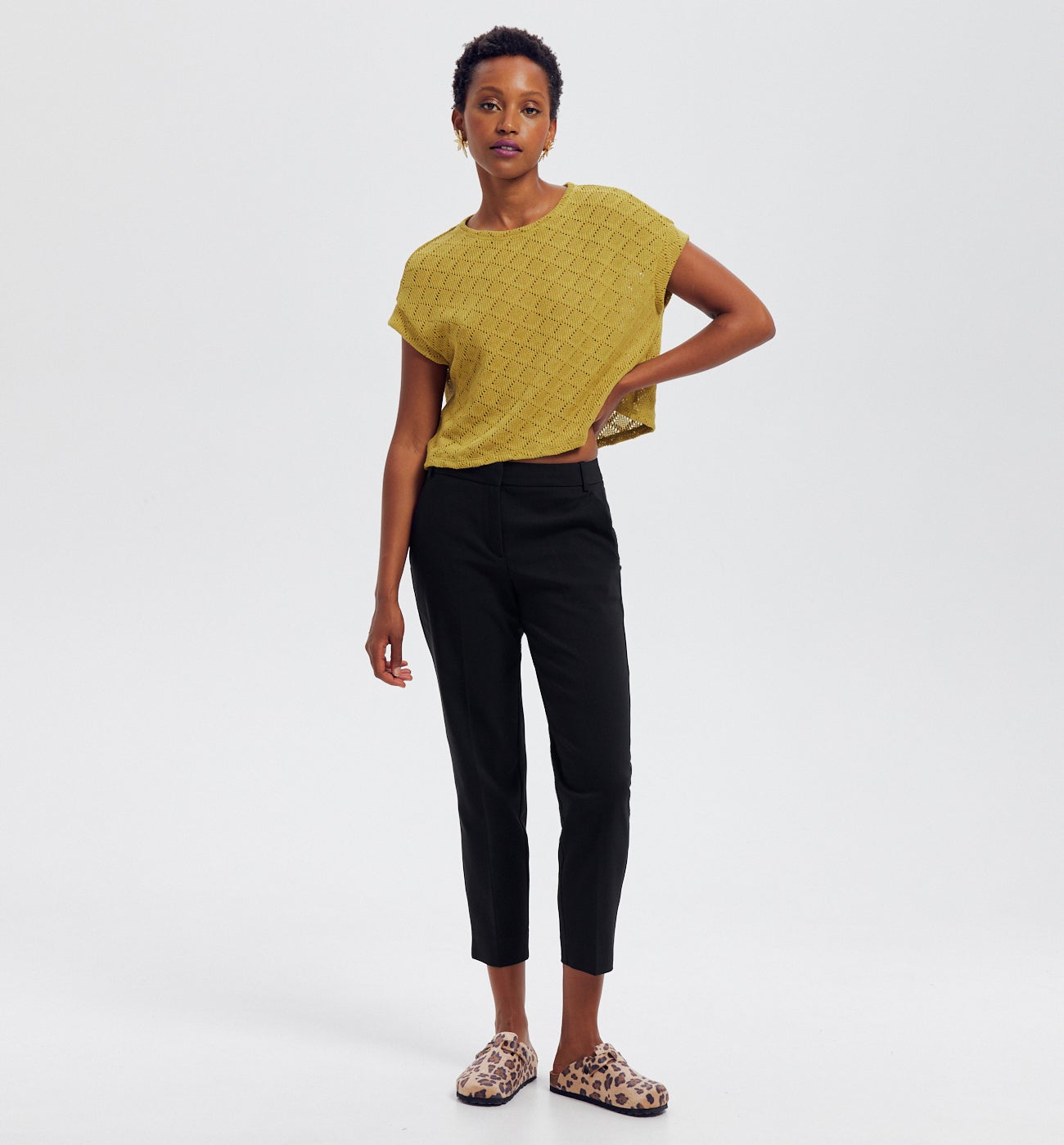 Pantalon cigarette uni Femme - Noir