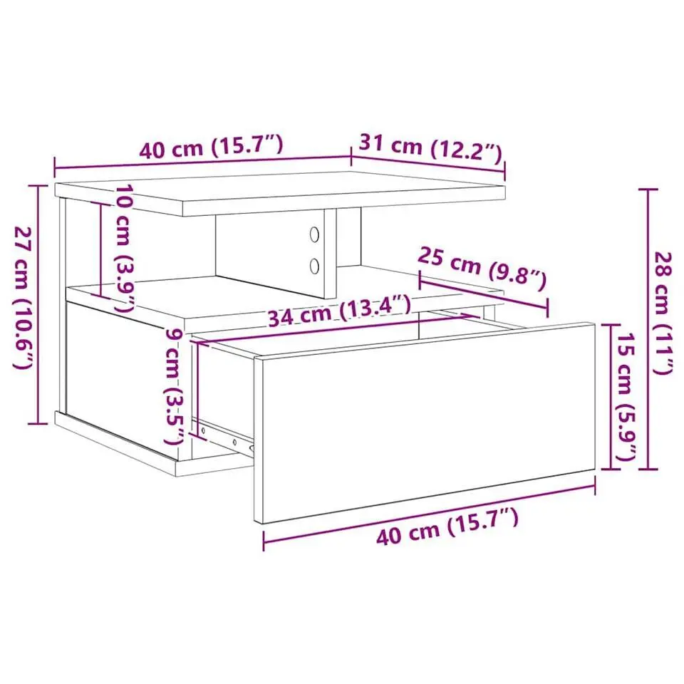 vidaXL - Zwevend Nachtkastjes met lade - Zwart eiken - 40x31x27 cm - 2 stuks