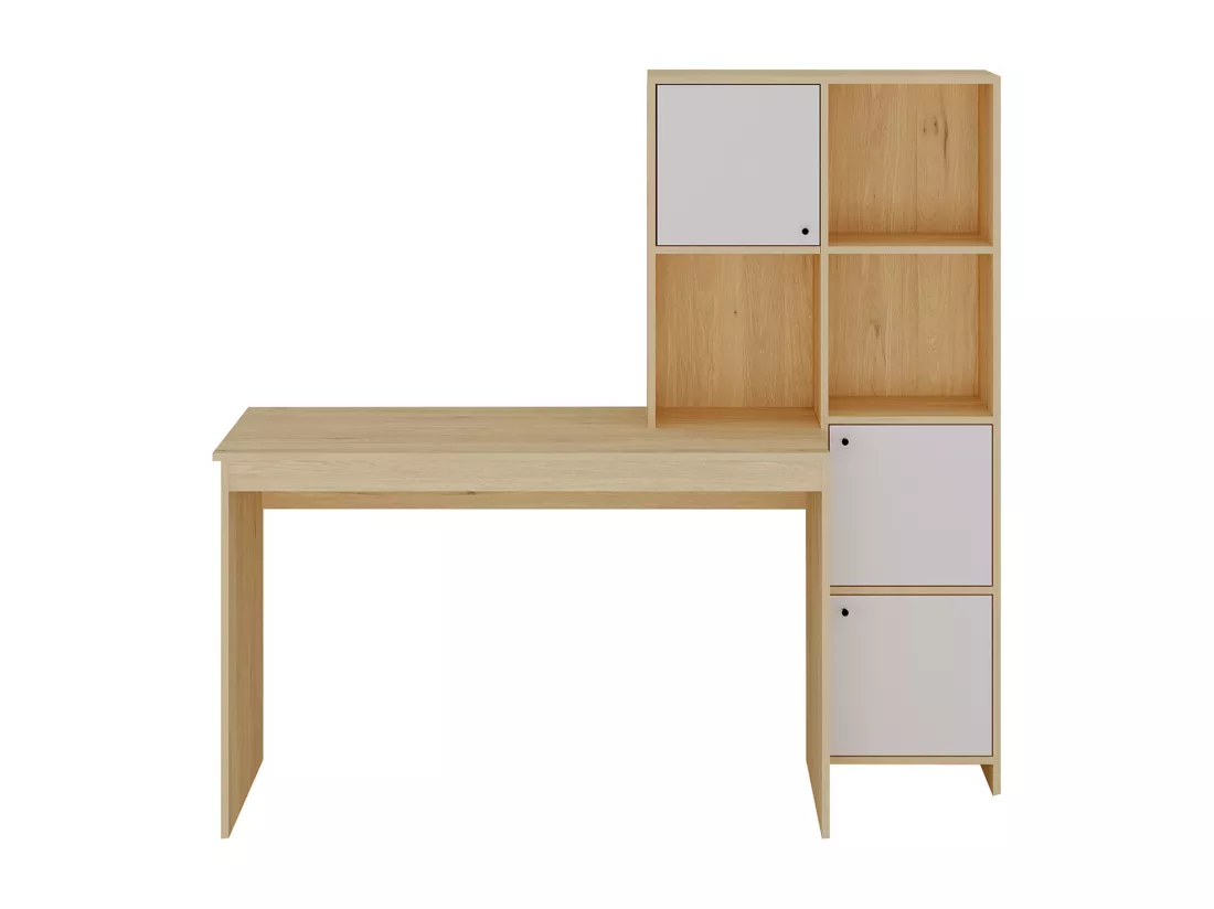 Bureau avec 3 placards et 3 niches - Coloris : Naturel et blanc - ALIOBINI