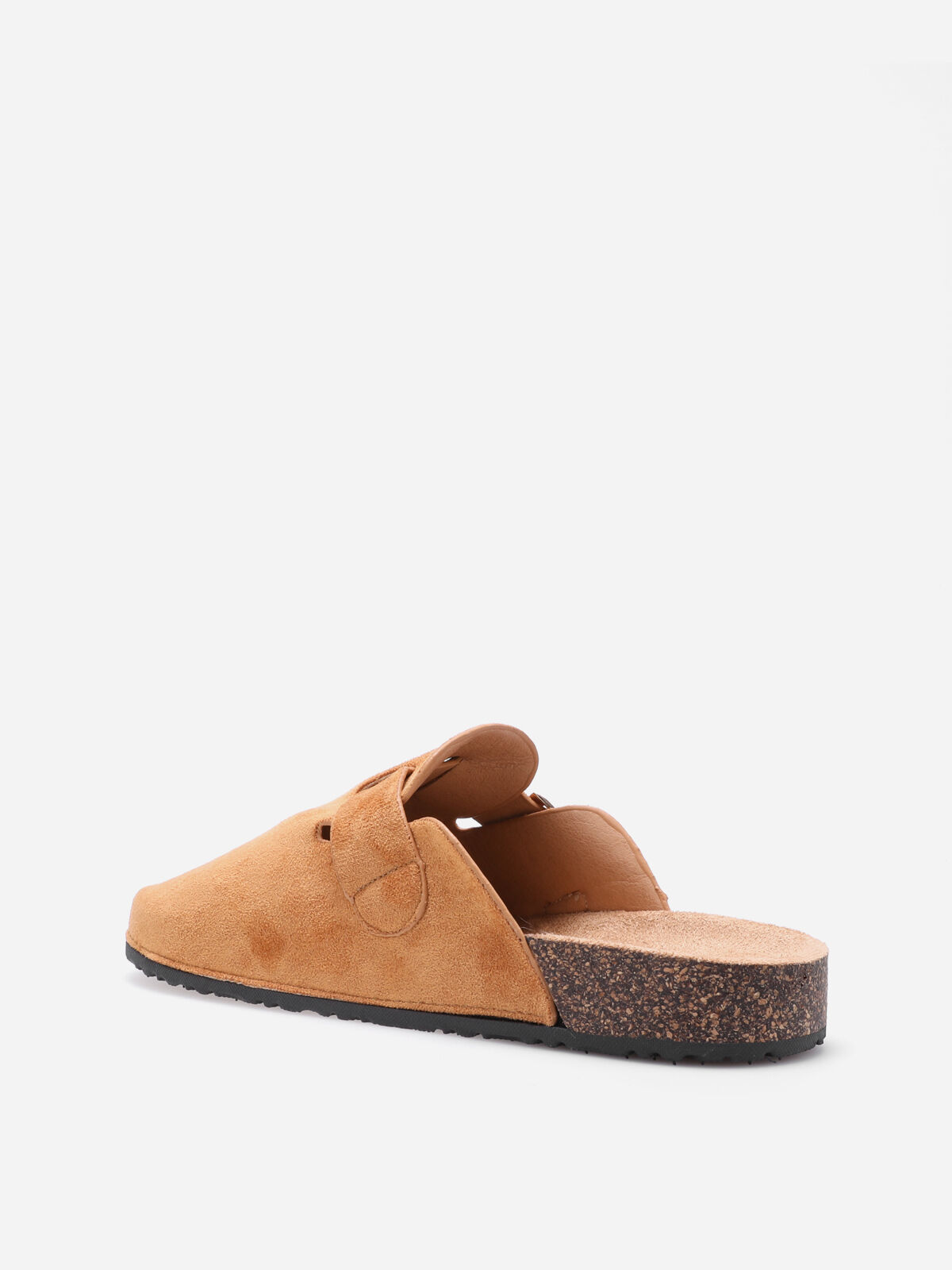 Mules plates à boucle dorée- Camel