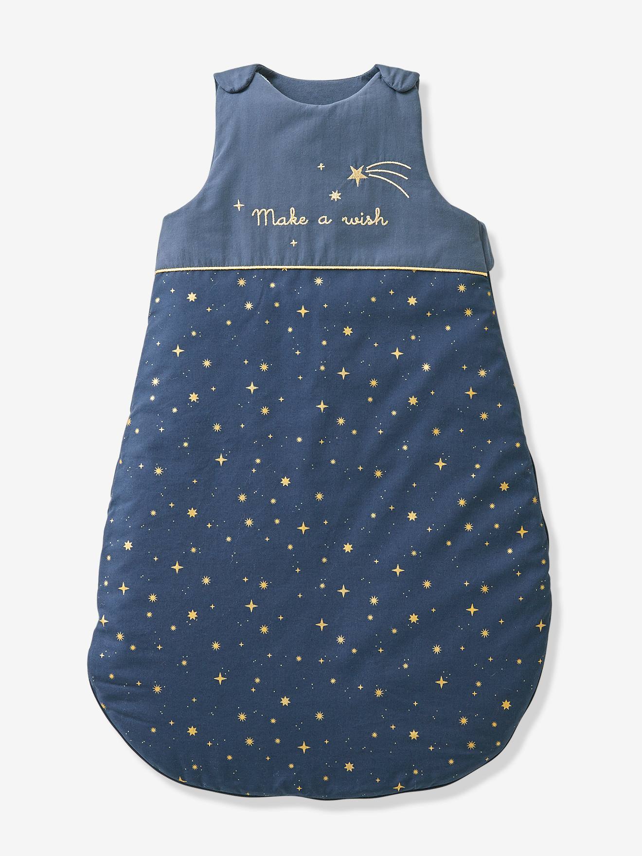 Cardigã sem mangas azul escuro liso da Make A Wish com estampas.
