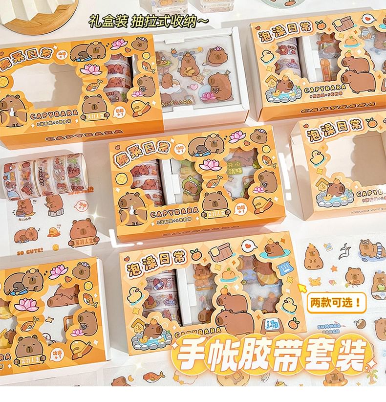 Eranso - Set: Capybara Sticker + Masking Tape (Diverse ontwerpen)