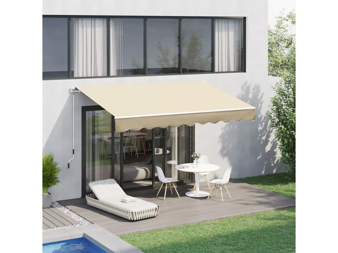 Store banne manuel rétractable aluminium polyester imperméabilisé 3L x 2,5l m beige