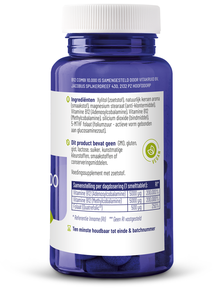 Vitakruid B12 Combi 10.000® Met Actief Folaat Vitamine (120 smelttabletten)
