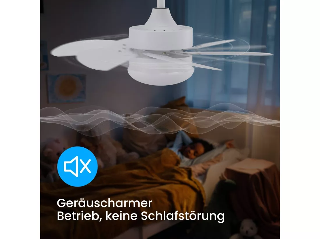 NETTLIFE Ventilateur de plafond blanc avec éclairage, télécommande, silencieux, avec minuterie, 6 pales, pour chambre à coucher