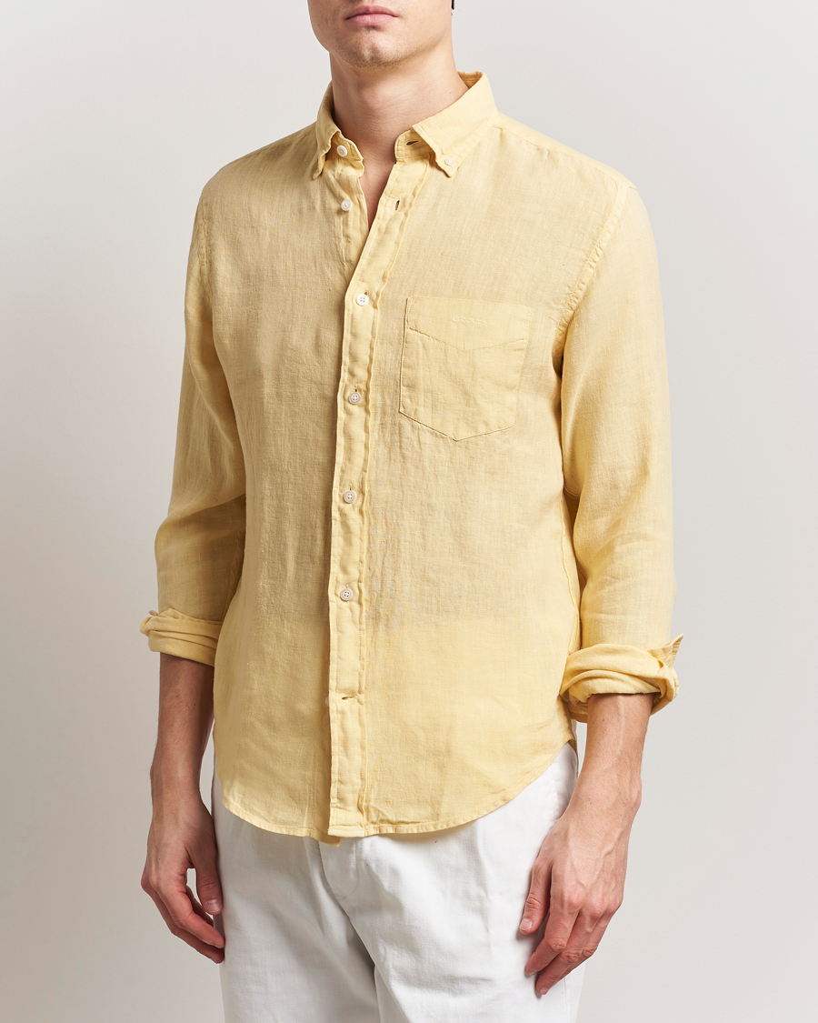GANT Regular Fit Garment Dyed Linen Shirt Dusty Yellow