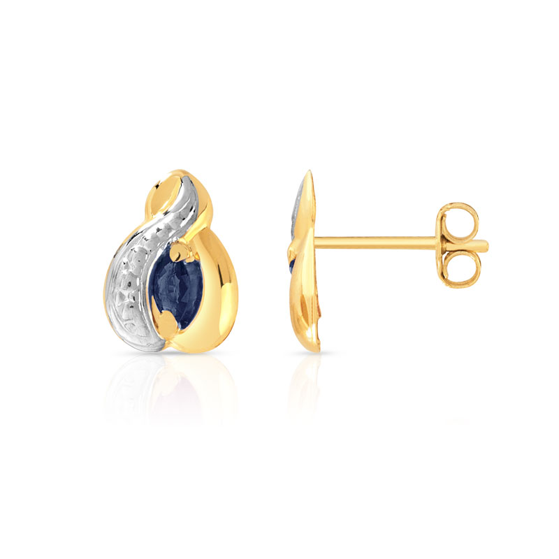 Boucles d'oreilles or 750 2 tons saphirs navettes