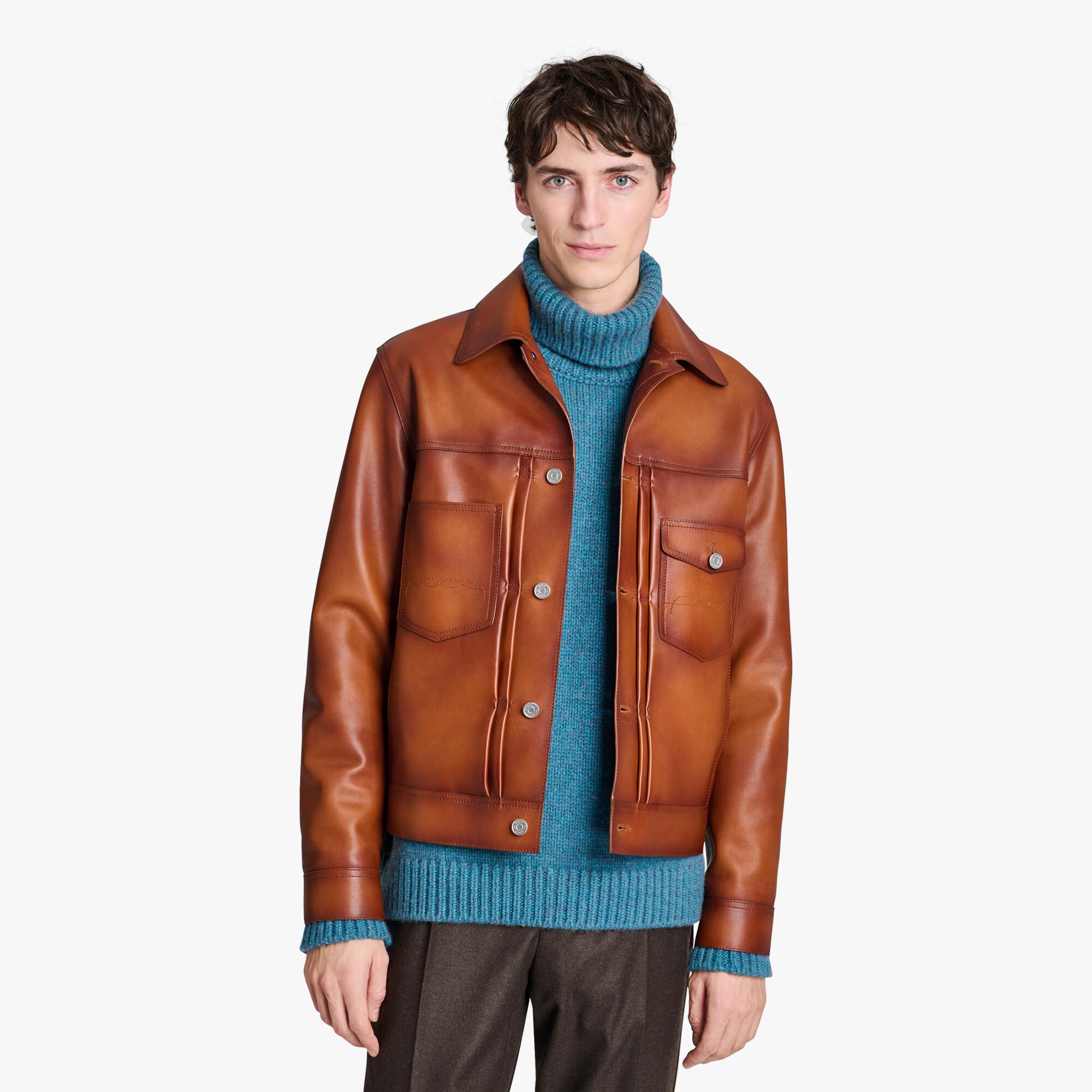 Veste Denim En Cuir Patine